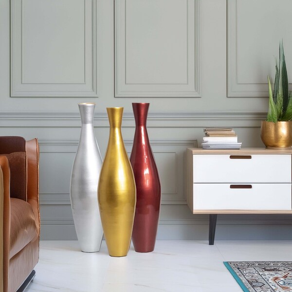 Uniquewise Tall 43 Inch Modern Bamboo Narrow Trumpet Floor Vase - Elegant Home Decoration, Modern Accent - QI003889.3
