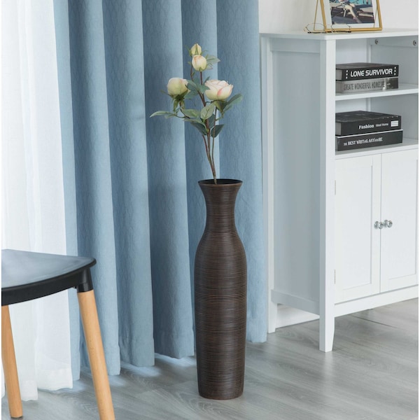 Uniquewise Tall Decorative Modern Ripped Trumpet Design Floor Vase, Brown 23 Inch - QI004179.S
