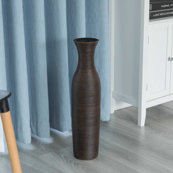 Uniquewise Tall Decorative Modern Ripped Trumpet Design Floor Vase, Brown 23 Inch - QI004179.S
