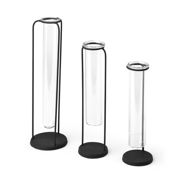 Palacedesigns 11 x 3 x 3 in. Black Test Tube Stand Vases - PA3096741