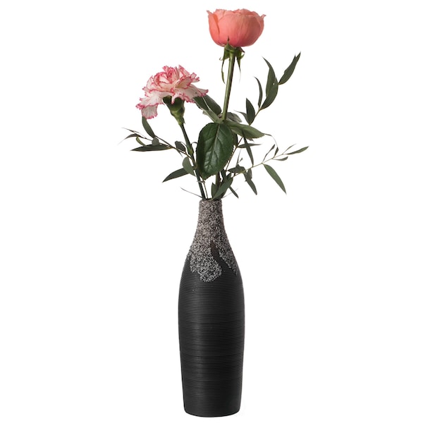 Uniquewise 9 Inch Modern Decorative Ceramic Table Vase Ripped Design Bottle Shape Flower Holder, Black - QI004356.BK