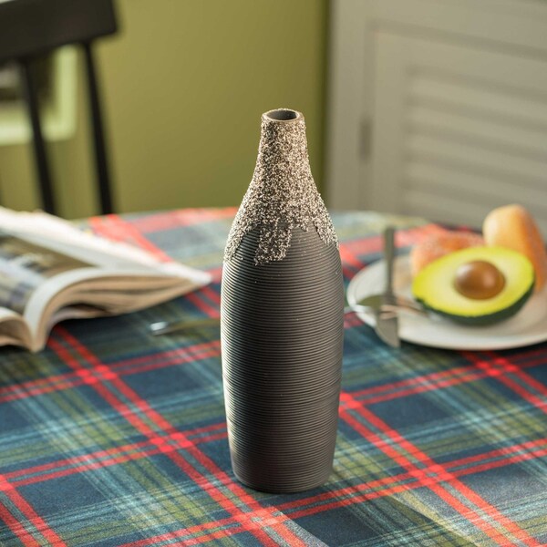 Uniquewise 9 Inch Modern Decorative Ceramic Table Vase Ripped Design Bottle Shape Flower Holder, Black - QI004356.BK