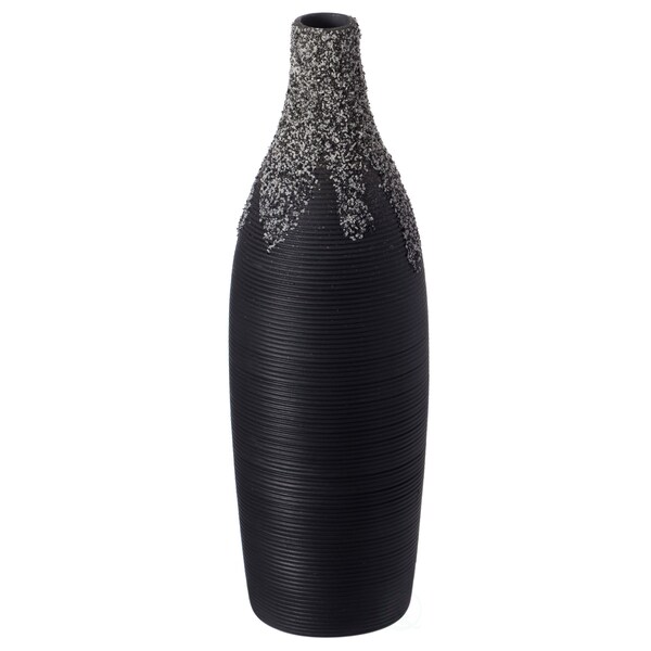 Uniquewise 9 Inch Modern Decorative Ceramic Table Vase Ripped Design Bottle Shape Flower Holder, Black - QI004356.BK