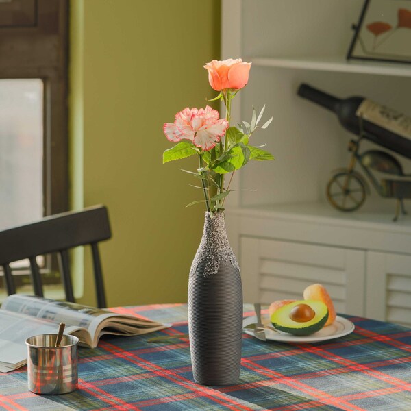 Uniquewise 9 Inch Modern Decorative Ceramic Table Vase Ripped Design Bottle Shape Flower Holder, Black - QI004356.BK
