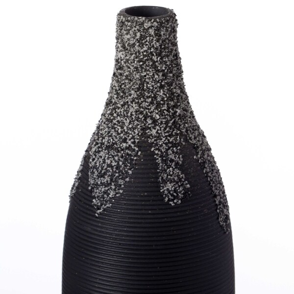 Uniquewise 9 Inch Modern Decorative Ceramic Table Vase Ripped Design Bottle Shape Flower Holder, Black - QI004356.BK