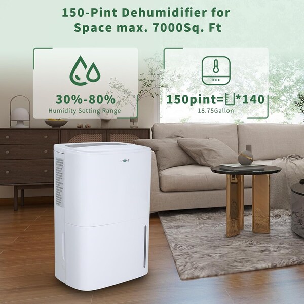 Edendirect Dehumidifier, 12.71 Pints, White, 10.47 in, 115 V - IR-UDZ1150P