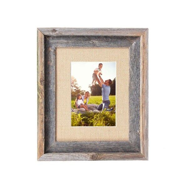 Barnwoodusa Rustic Signature Reclaimed 11x14 Wood Picture Frame (8x10 Burlap Mat) - 672713212201
