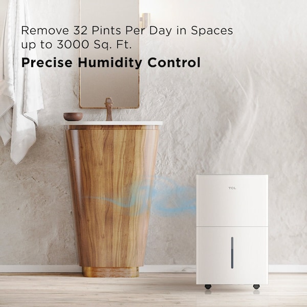 Tcl 3000 Sq. Ft. 32-Pint Smart Dehumidifier, Energy Star Most Efficient 2024 - H32D44W