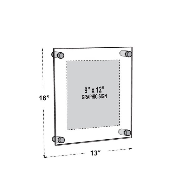 Azar Displays Floating Acrylic Wall Frame with Black Stand Off Caps - 105512-BLK