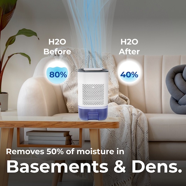 Techko Room Dehumidifier for Home, Basement, Closet, Bathroom  800mL Capacity - DHF-3201