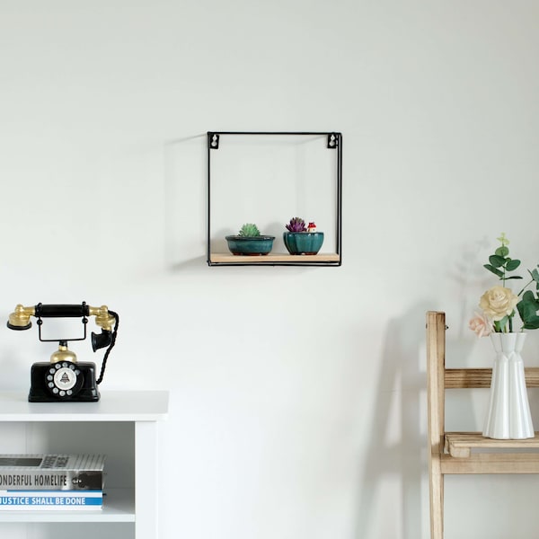 Vintiquewise Rectangle, Wooden Board with Metal Frame Wall Mount Floating Shelf - QI004159