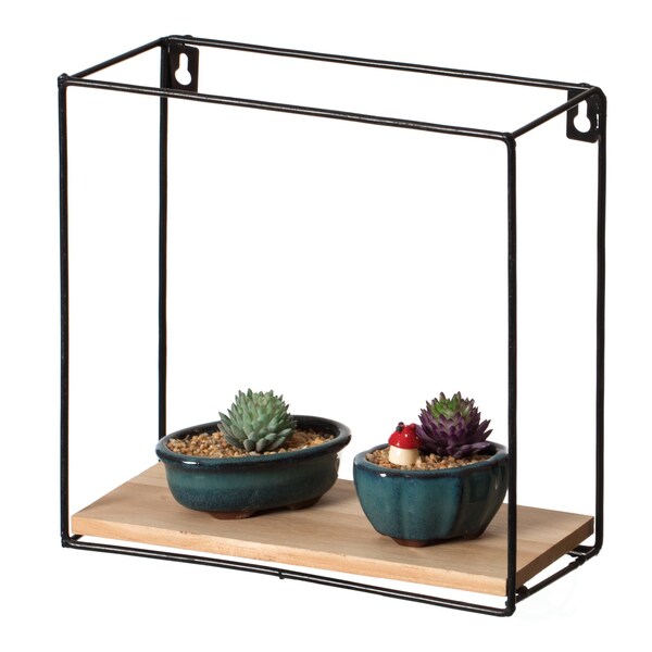 Vintiquewise Rectangle, Wooden Board with Metal Frame Wall Mount Floating Shelf - QI004159