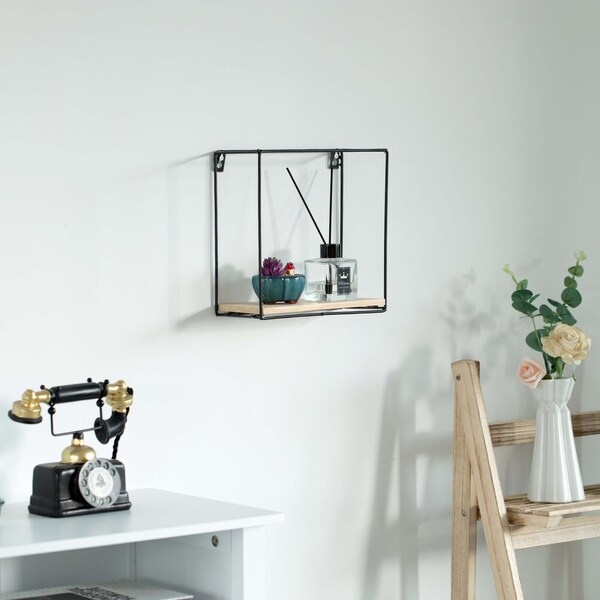 Vintiquewise Rectangle, Wooden Board with Metal Frame Wall Mount Floating Shelf - QI004159