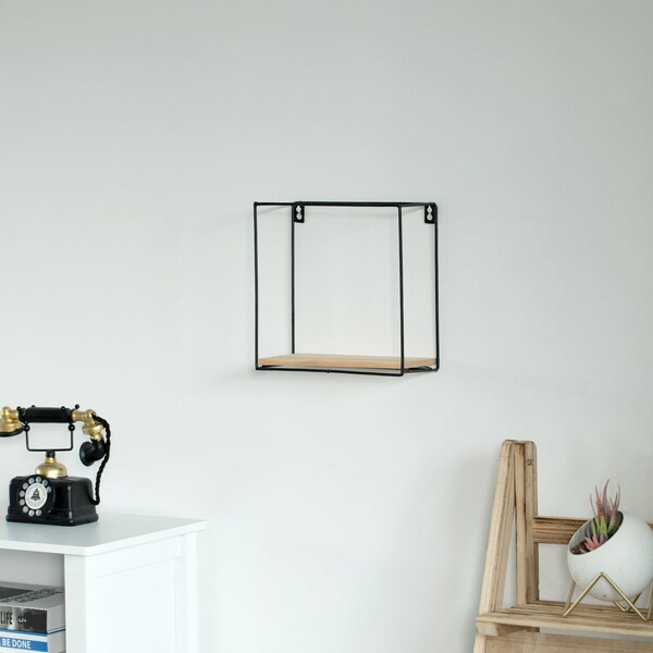 Vintiquewise Rectangle, Wooden Board with Metal Frame Wall Mount Floating Shelf - QI004159