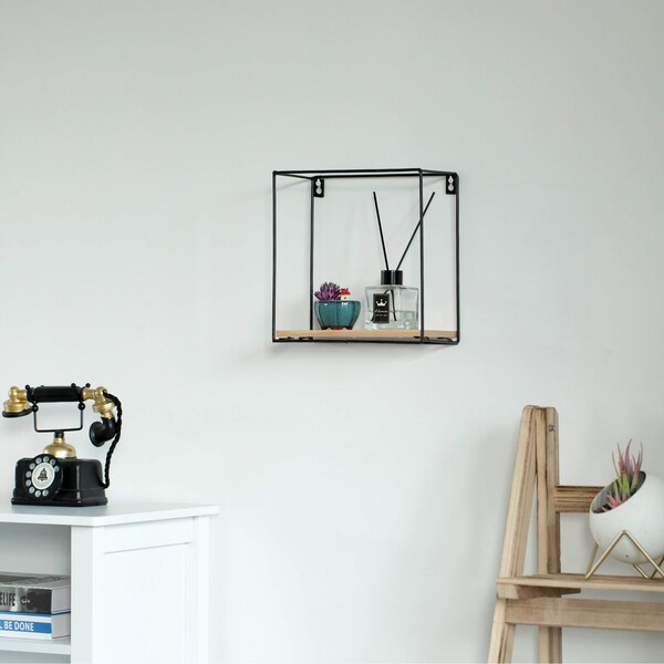 Vintiquewise Rectangle, Wooden Board with Metal Frame Wall Mount Floating Shelf - QI004159