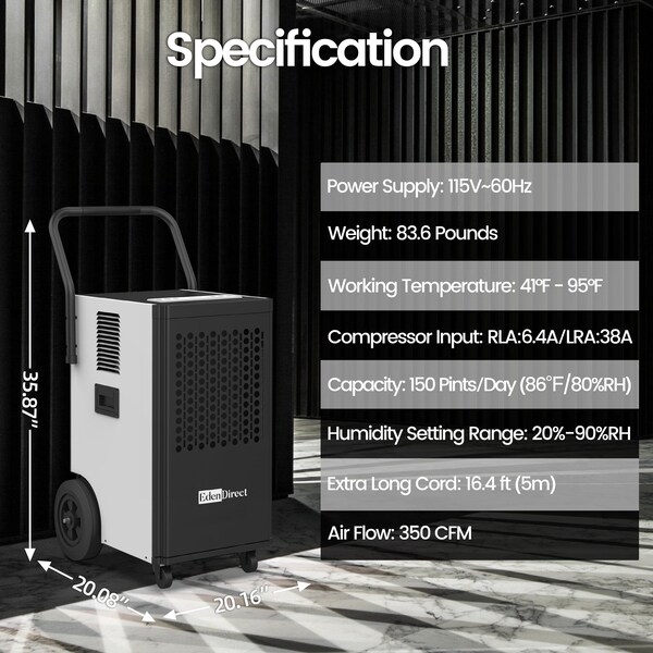 Elexnux Dehumidifiers, White, 20.8 in, 115V - ZROL70-56