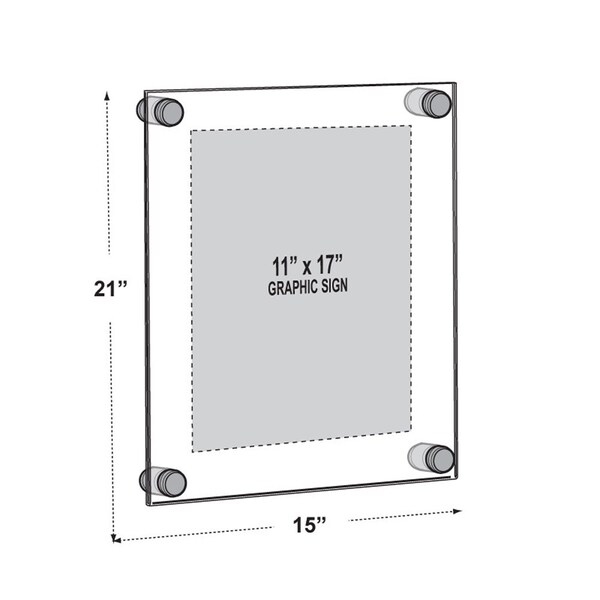 Azar Displays Floating Acrylic Wall Frame with Silver Stand Off Caps: 11'' x 17'' Graphic Size - 105508-BLK