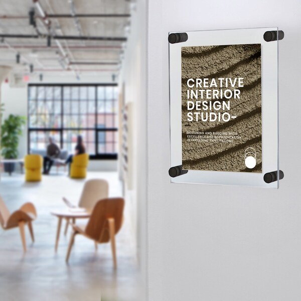 Azar Displays Floating Acrylic Wall Frame with Silver Stand Off Caps: 11'' x 17'' Graphic Size - 105508-BLK