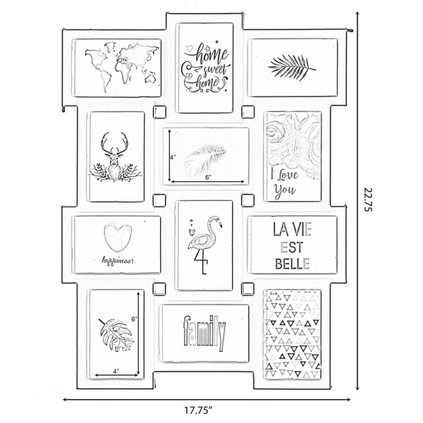 Fabulaxe Decorative Modern Wall Mounted Multi Photo Frame Collage Picture Holder for 12 Pictures 4 x 6 In - QI004487.BK