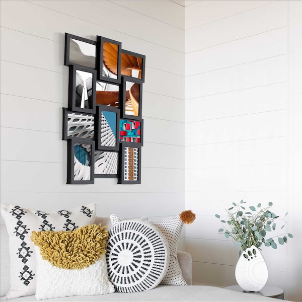 Fabulaxe Decorative Modern Wall Mounted Multi Photo Frame Collage Picture Holder for 12 Pictures 4 x 6 In - QI004487.BK