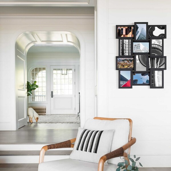 Fabulaxe Decorative Modern Wall Mounted Multi Photo Frame Collage Picture Holder for 12 Pictures 4 x 6 In - QI004487.BK