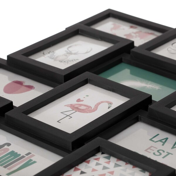 Fabulaxe Decorative Modern Wall Mounted Multi Photo Frame Collage Picture Holder for 12 Pictures 4 x 6 In - QI004487.BK