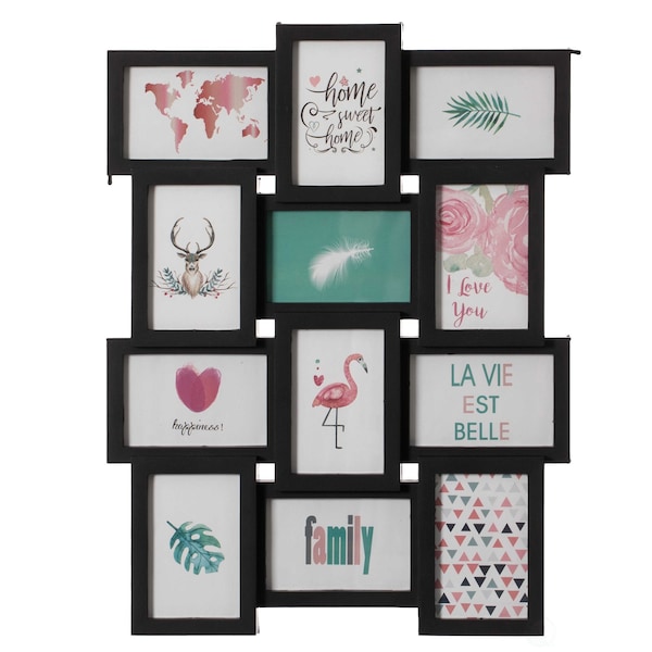 Fabulaxe Decorative Modern Wall Mounted Multi Photo Frame Collage Picture Holder for 12 Pictures 4 x 6 In - QI004487.BK