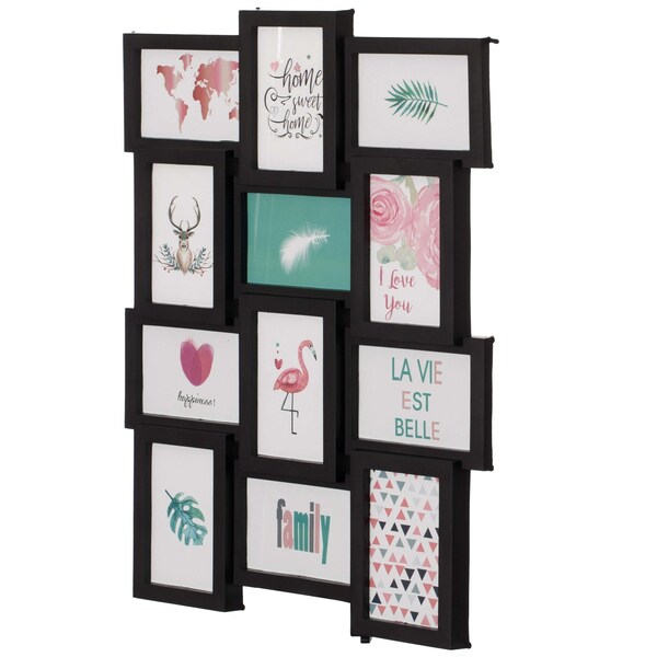 Fabulaxe Decorative Modern Wall Mounted Multi Photo Frame Collage Picture Holder for 12 Pictures 4 x 6 In - QI004487.BK