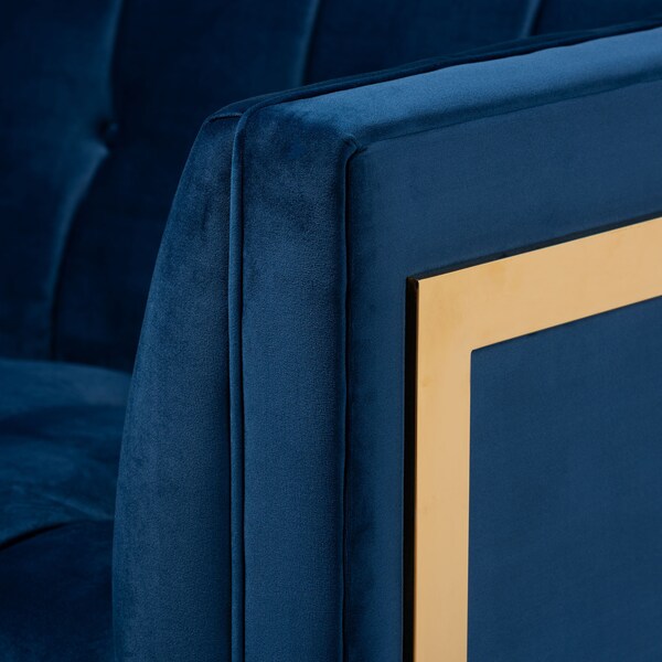 Baxton Studio Ambra Blue Velvet Upholstered and Tufted Sofa with Gold-Tone Frame - 156-8866