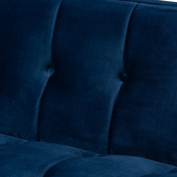 Baxton Studio Ambra Blue Velvet Upholstered and Tufted Sofa with Gold-Tone Frame - 156-8866