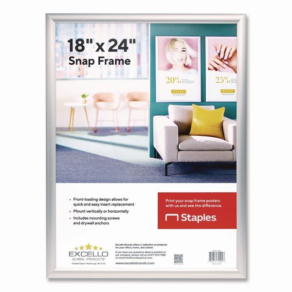 Excello Global Products Poster Holder, Aluminum, 18 x 24, Silver - EGP-SF-1824-S