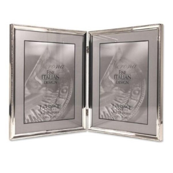 Blueprints Polished Silver Plate 8x10 Hinged Double Picture Frame Bead Border Design - BL92426