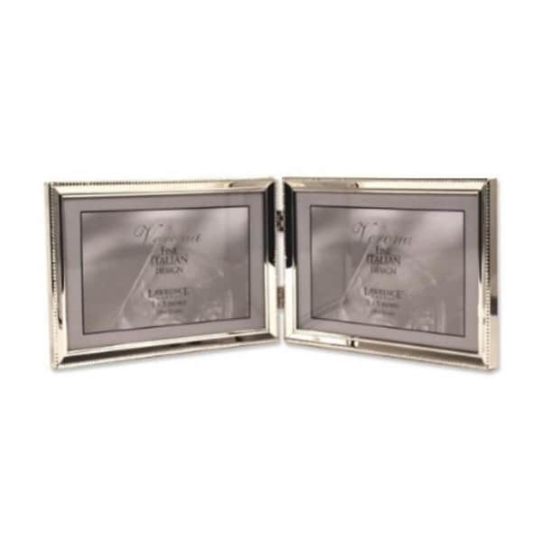Blueprints Polished Silver Plate 5x7 Hinged Double Horizontal - Bead Border Design - BL92366