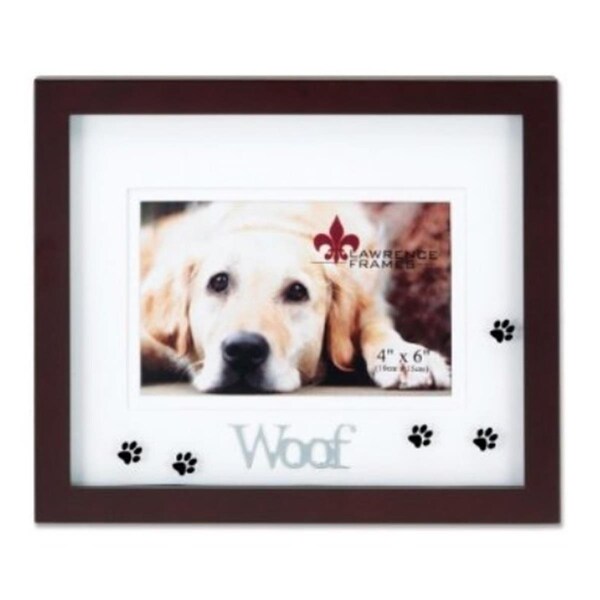 Lawrence Frames Walnut Wood 4x6 Woof Picture Frame - Matted Shadow Box Dog Frame - LA328098