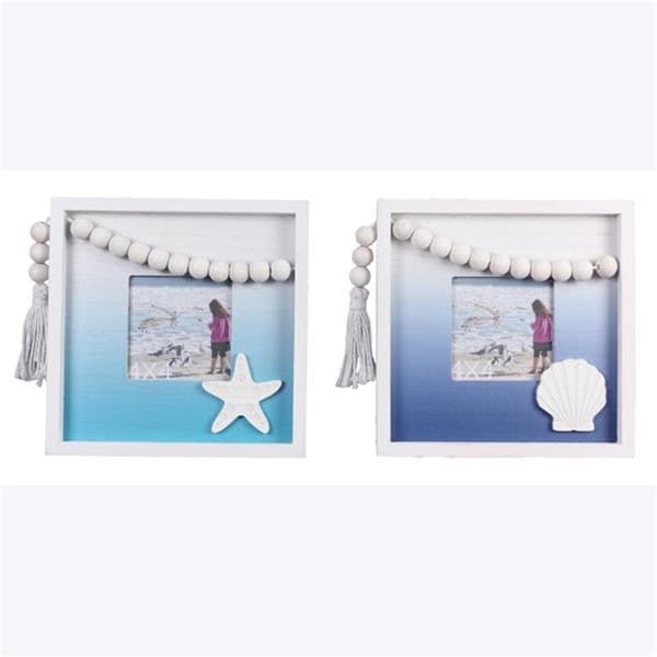 Youngs 4 x 4 in. Wood Coastal Ombre Picture Frame with Blessing Beads, 2 Assorted Color - 62200