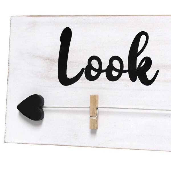 Elegant Designs Hanging 4 Photo Frame with Clips Hearted Arrow and Look What I Made in Black Text, White Wash - HG2038-WBM
