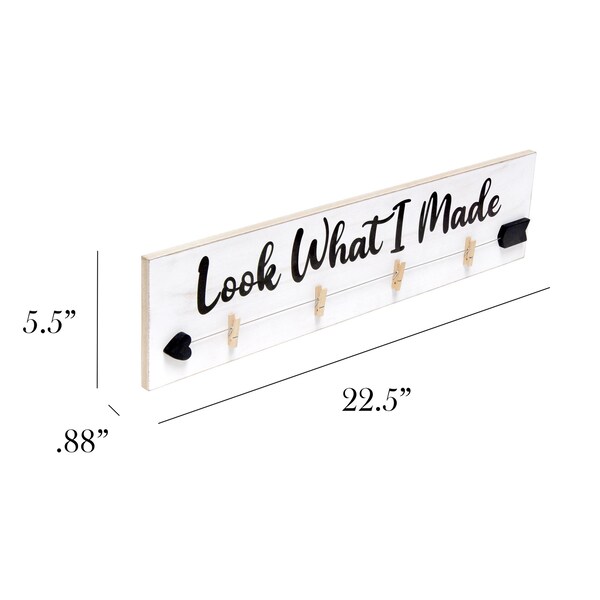 Elegant Designs Hanging 4 Photo Frame with Clips Hearted Arrow and Look What I Made in Black Text, White Wash - HG2038-WBM