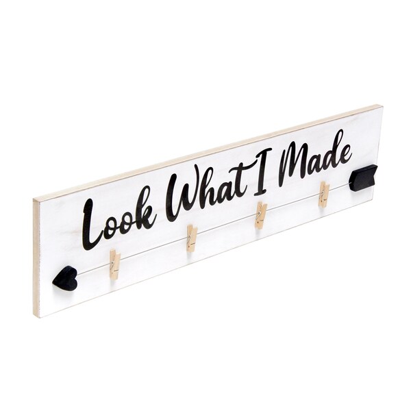 Elegant Designs Hanging 4 Photo Frame with Clips Hearted Arrow and Look What I Made in Black Text, White Wash - HG2038-WBM