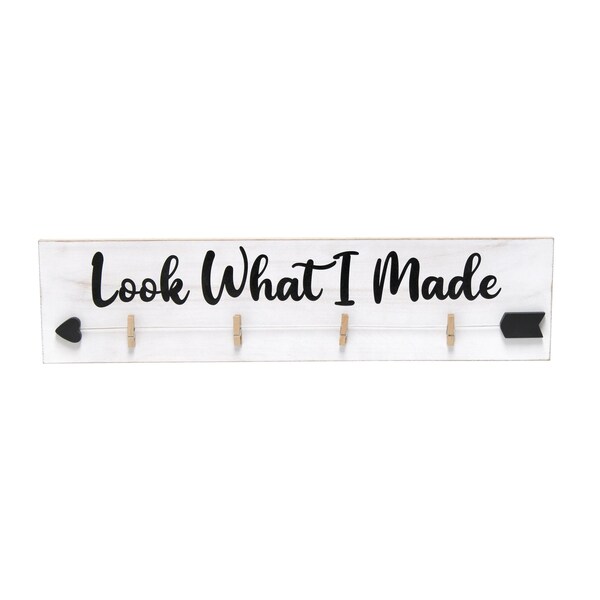 Elegant Designs Hanging 4 Photo Frame with Clips Hearted Arrow and Look What I Made in Black Text, White Wash - HG2038-WBM