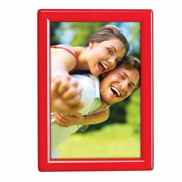 M&T Displays Opti Frame 5 in. X 7 in. Poster Size 0.55 in. Red RAL 3020 Profile, Mitred Corner, w/Back Support - UCP145R157X2990