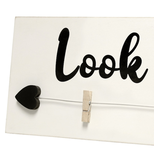 Elegant Designs Hanging 4 Photo Frame with Clips Hearted Arrow and Look What I Made in Black Text, Gray Wash - HG2038-GLM