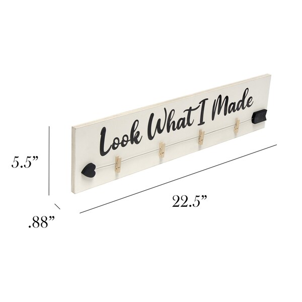 Elegant Designs Hanging 4 Photo Frame with Clips Hearted Arrow and Look What I Made in Black Text, Gray Wash - HG2038-GLM