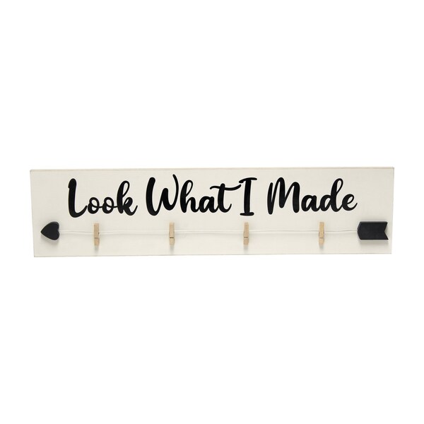 Elegant Designs Hanging 4 Photo Frame with Clips Hearted Arrow and Look What I Made in Black Text, Gray Wash - HG2038-GLM