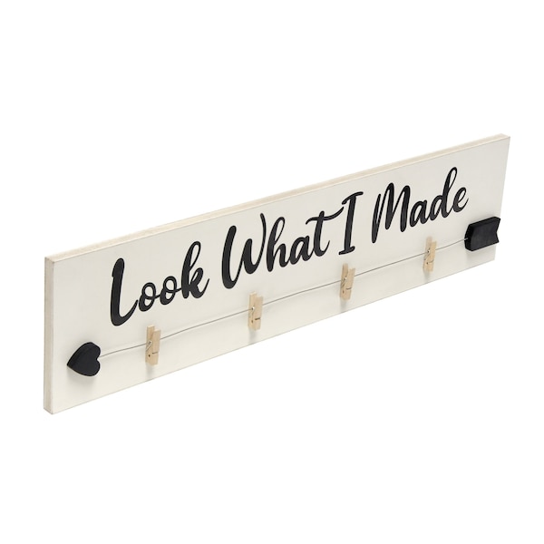 Elegant Designs Hanging 4 Photo Frame with Clips Hearted Arrow and Look What I Made in Black Text, Gray Wash - HG2038-GLM