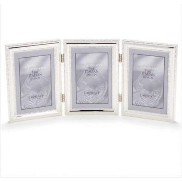 Blueprints 5x7 Hinged Triple - Vertical - Metal Picture Frame Silver-Plate with Delicate Beading - BL92422