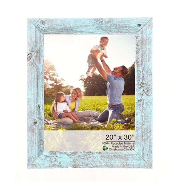 Palacedesigns 20 x 30 in. Rustic Farmhouse Light Aqua Blue Wood Picture Frame - PA3659426