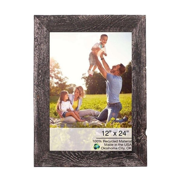 Palacedesigns 12 x 24 in. Rustic Farmhouse Rustic Black Wood Picture Frame - PA3645211