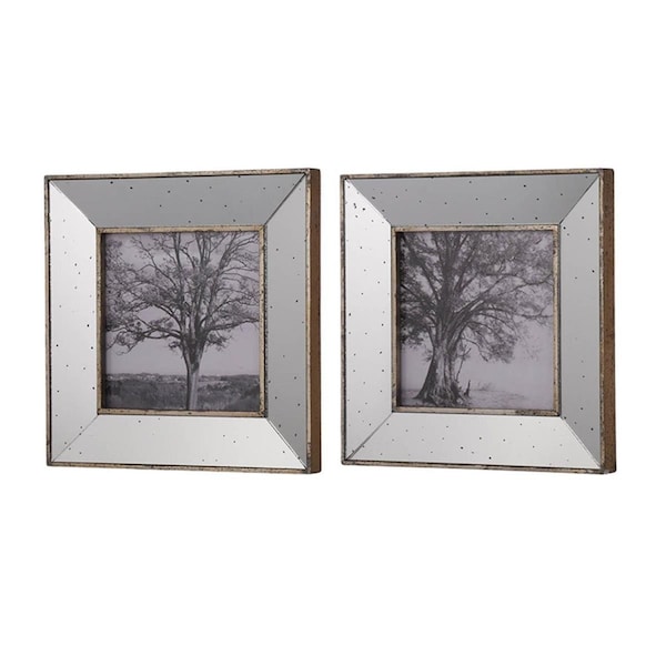 Palacedesigns Vintage Style Mirrored Square Picture Frames Grey - Set of 2 - PA3100655