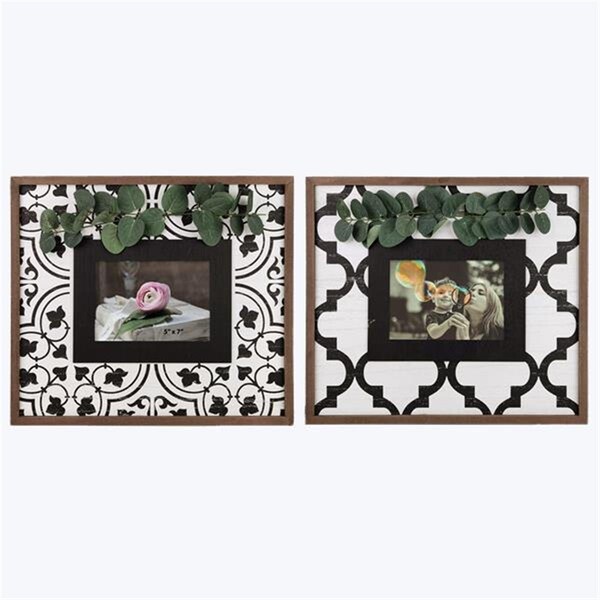 Youngs 5 x 7 in. Wood Photo Frame with Artificial Greenery, Black & White - 2 Piece - 20898