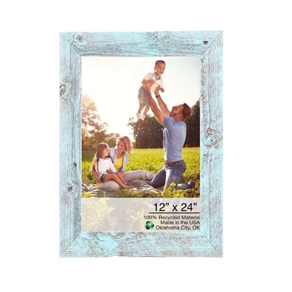 Palacedesigns 12 x 24 in. Rustic Farmhouse Light Aqua Blue Wood Picture Frame - PA3670693
